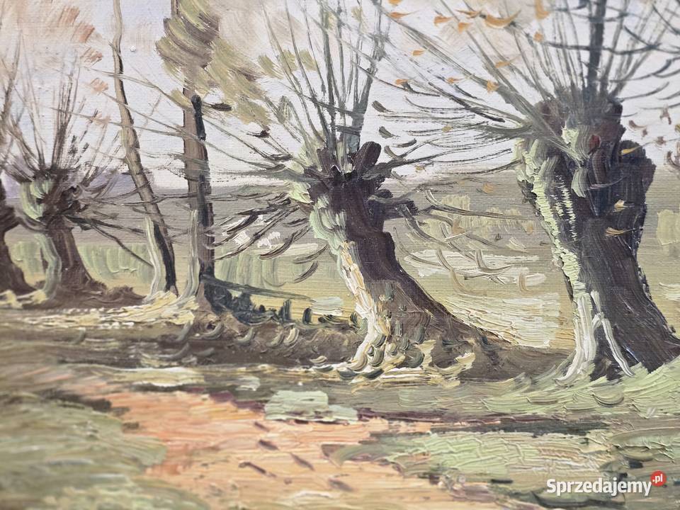 Wierzby rzeką olej na płótnie w bogatej ramie Bronisze