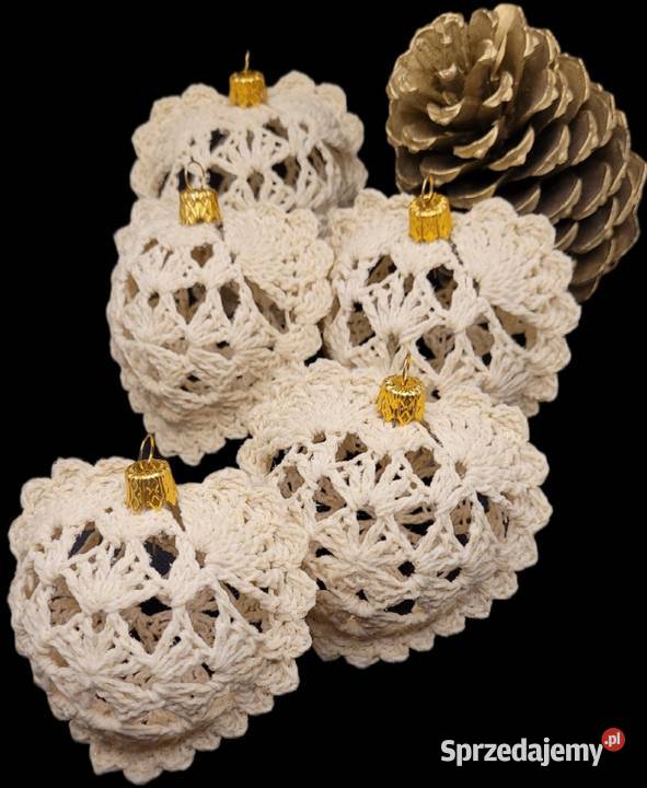 Bombki choinkowe serduszka ręcznie wykonane w beżowy Krzywaczka