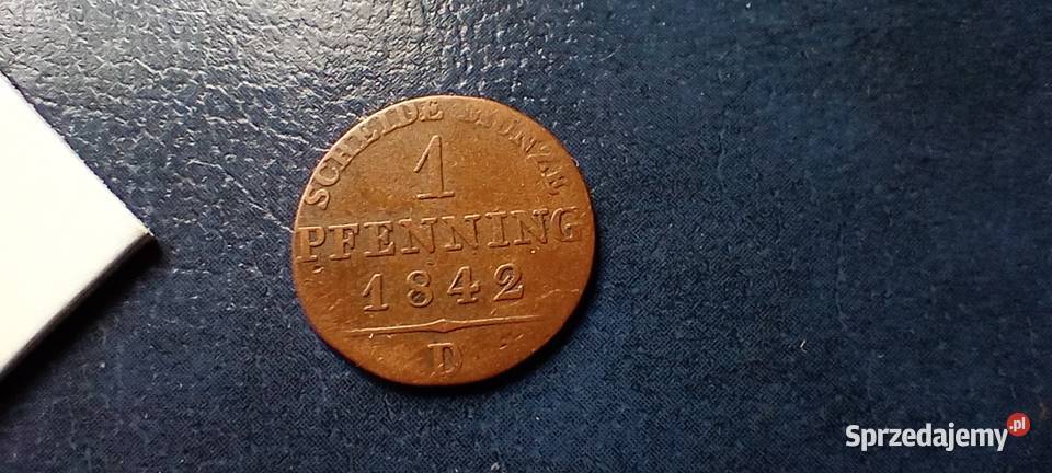 Stare monety 1 fenig 1842 D Niemcy Numizmatyka sprzedam