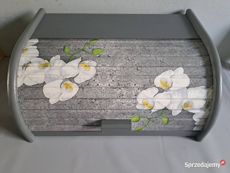 Chlebak szary orchidea grafit drewniany handmade Przybory kuchenne Kędzierzyn-Koźle