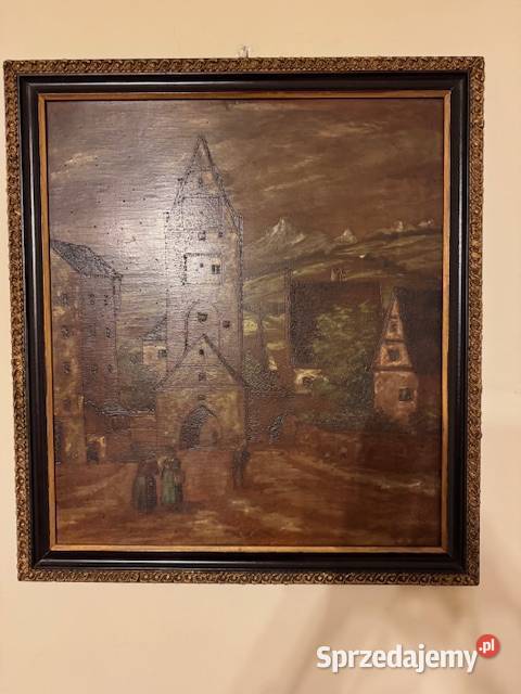 Obraz stary z czasów PRL lata60te antyk w ramie śląskie Częstochowa