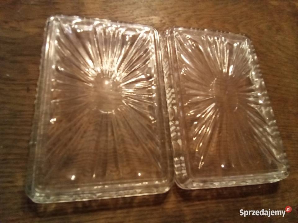 Dwie szklane tacki PRL komplet Warszawa