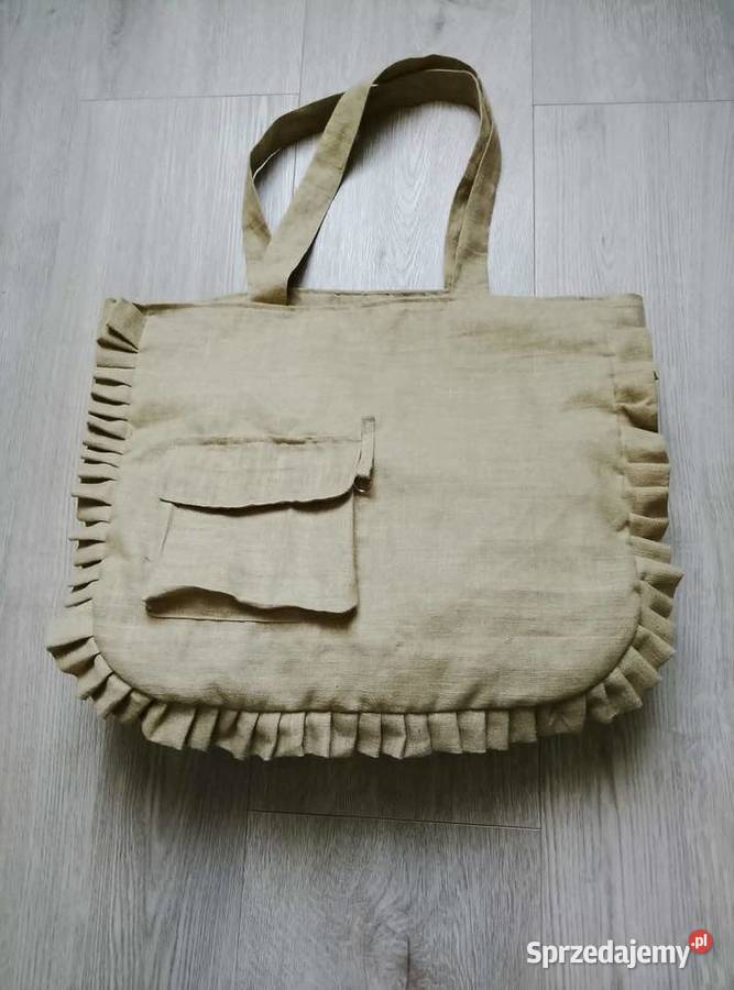 Duża torba lniana shopper XL z falbaną Torby i torebki Koło
