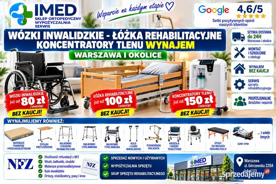 Łóżko Rehabilitacyjne na Pilota Wynajem Warszawa Wynajem sprzętu specjalistycznego