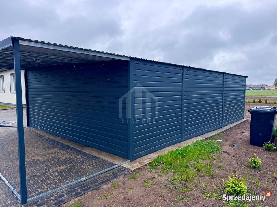 Garaż blaszany 8x5m wiata 2m 2x brama uchylna