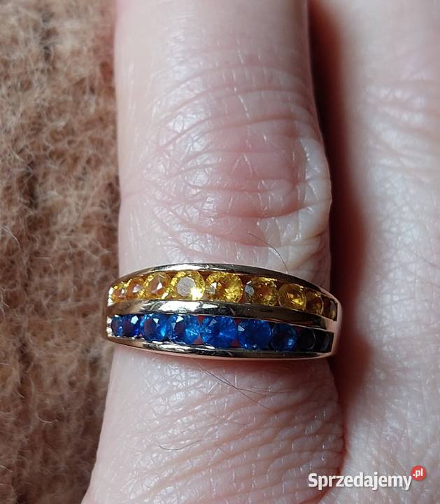 Damski Złoto 585 14k Pierścionek Szafiry Żółte i mazowieckie Grodzisk Mazowiecki