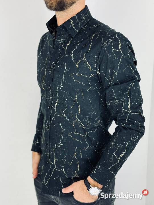 GIOVANNI PERA Koszula męska K020 Czarna złota Ostrów Wielkopolski