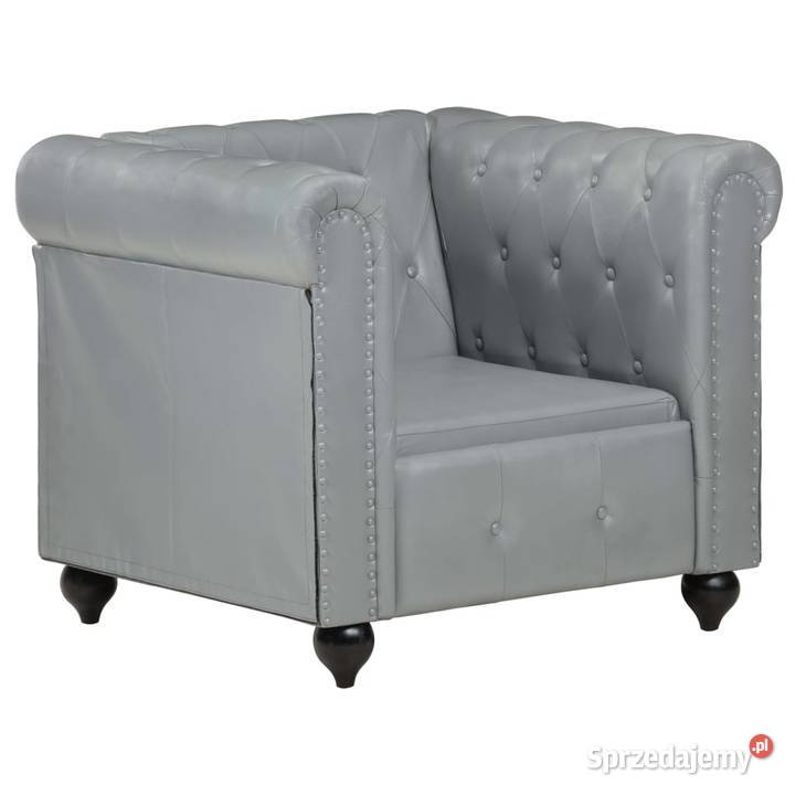 vidaXL Fotel Chesterfield, szary, skóra naturalna (283755)
