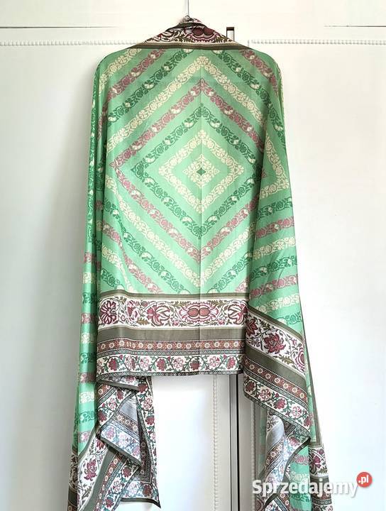 Duża chusta szal dupatta mięta kwiaty bawełna Szczecin