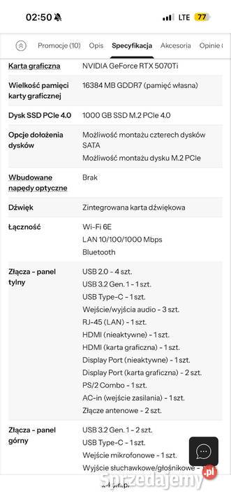Komputer G4M3R HERO i7 14700F 32GB 1TB RTX5070Ti Klasy Core i7 Krosno sprzedam