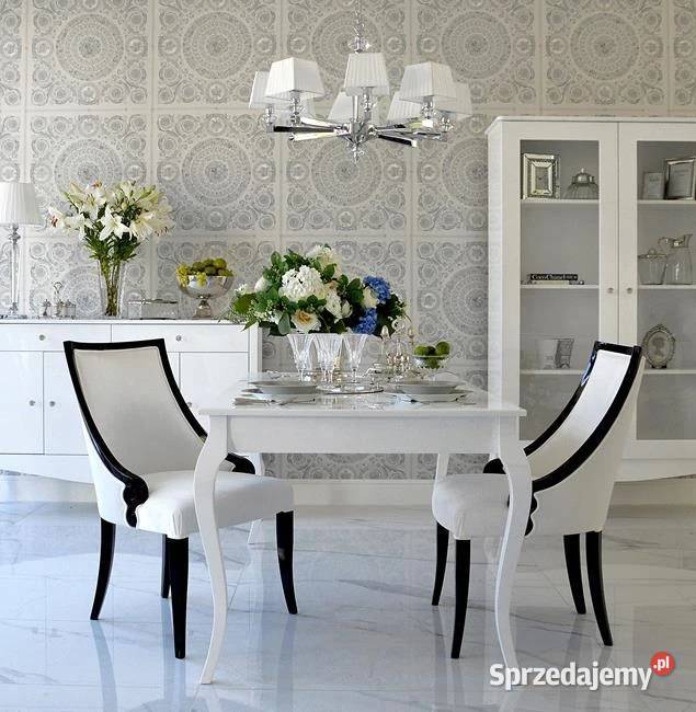 Krzesło glamour tapicerowane białe czarne bukowe Krzesła