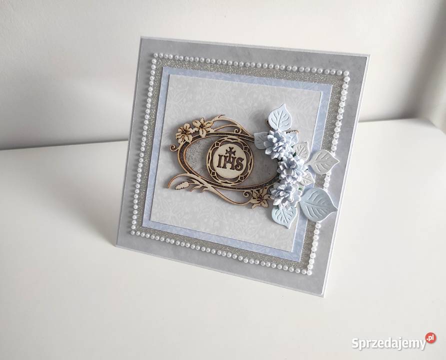 Kartka ręcznie robiona Komunia Święta IHS Łódź