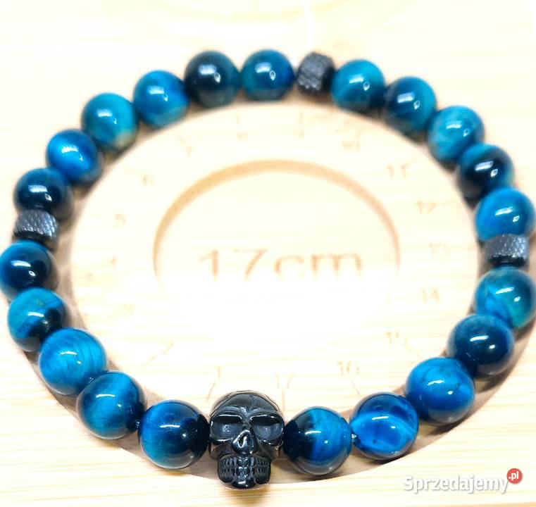 BRANSOLETKA CZASZKA STAL 316L KAMIEŃ NIEBIESKIE