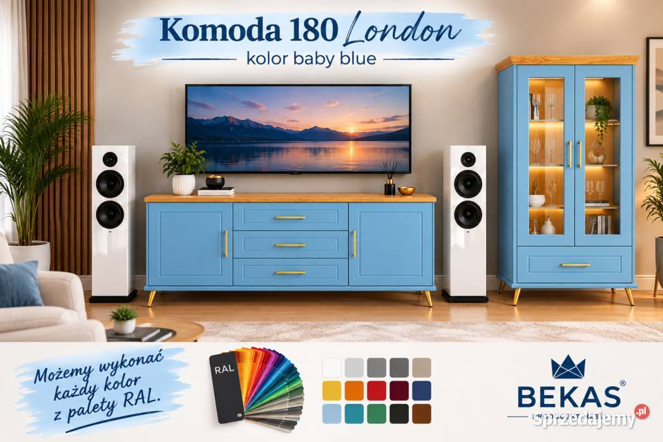 Komoda LONDYN 1802d3s Baby Blue Naturalny BLAT Inowrocław