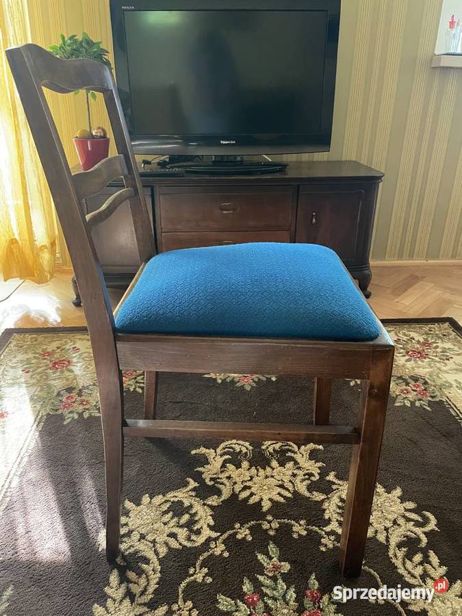 Stylowe krzesła vintage ciemne drewno niebieskie Toruń