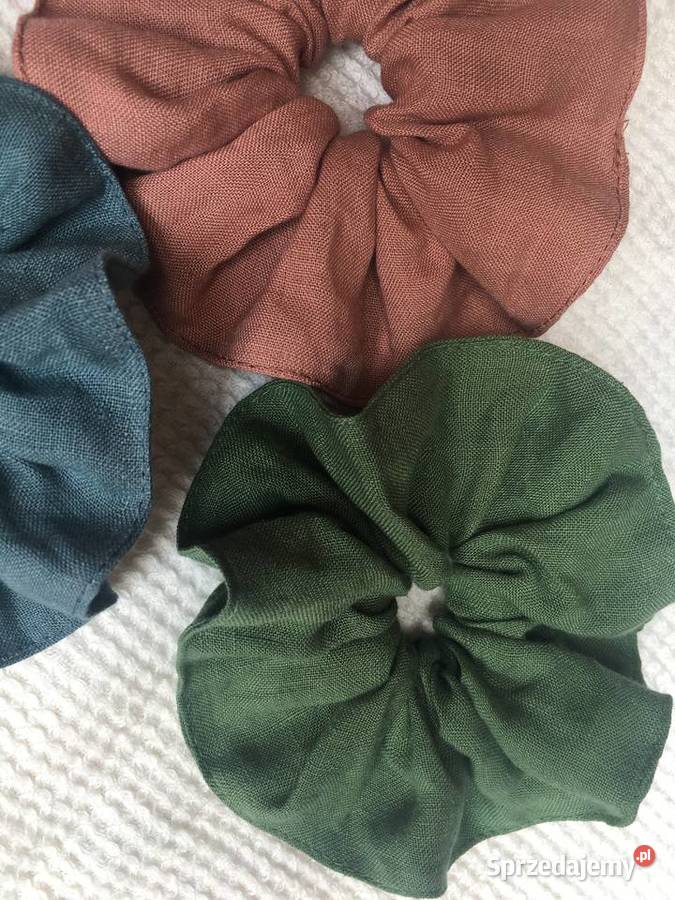 3 gumka do włosów scrunchie lniana ozdoba do sprzedam
