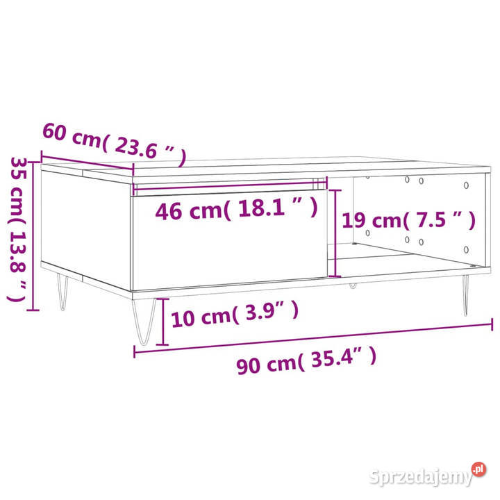 Stolik kawowy brązowy dąb 90x60x35 materiał