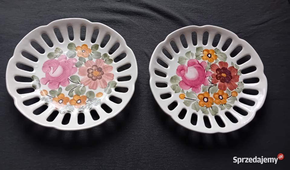 Dwa ręcznie malowane ażurowe talerzyki ZF Koło Koźminek