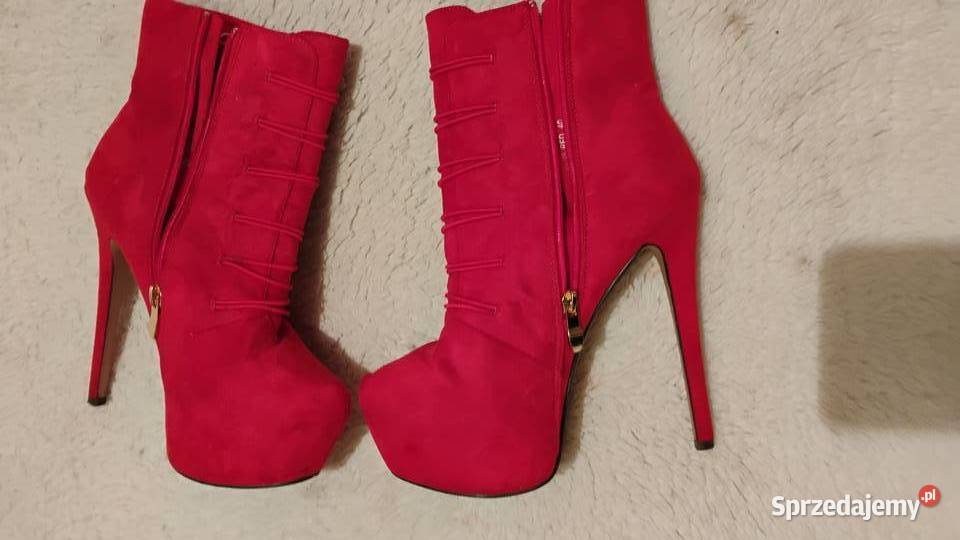 COMER Czerwone botki na platformie zamszowe kujawsko-pomorskie