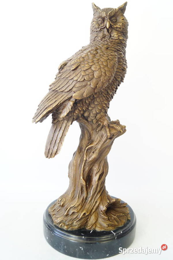 Figura z brązu DUŻA SOWA symbol mądrości rzeźba Gizałki