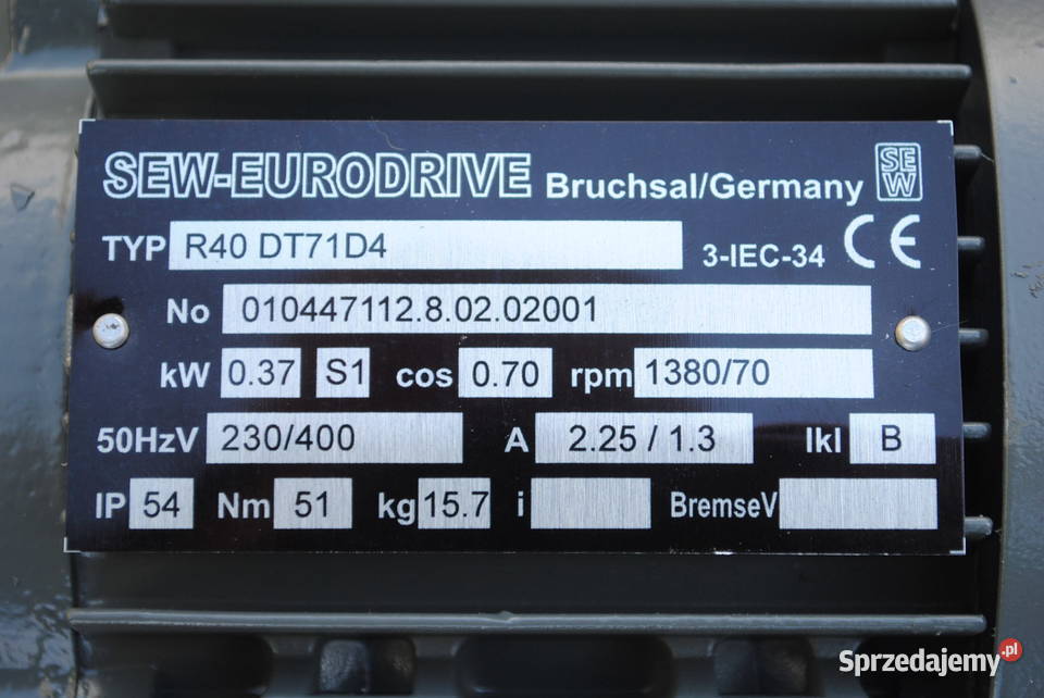 Motoreduktor 037kw 70obrmin Firmy SEWEurodrive Kargowa sprzedam