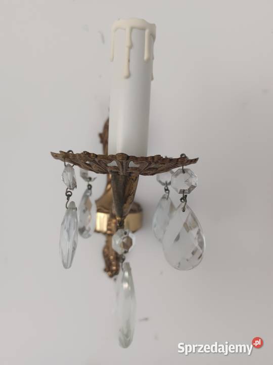 Stare kinkiety z kryształami mosiądz Pozostałe Budzyń