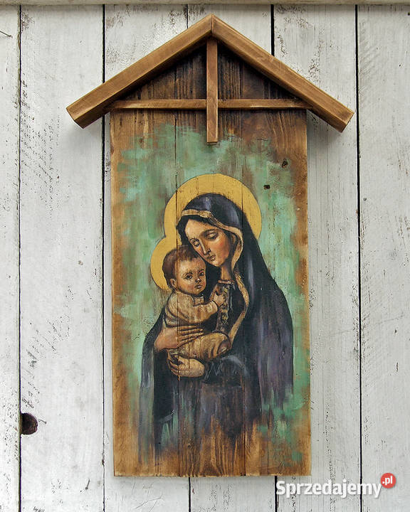 Obraz malowany na starych deskach Madonna z Malarstwo Solec Kujawski