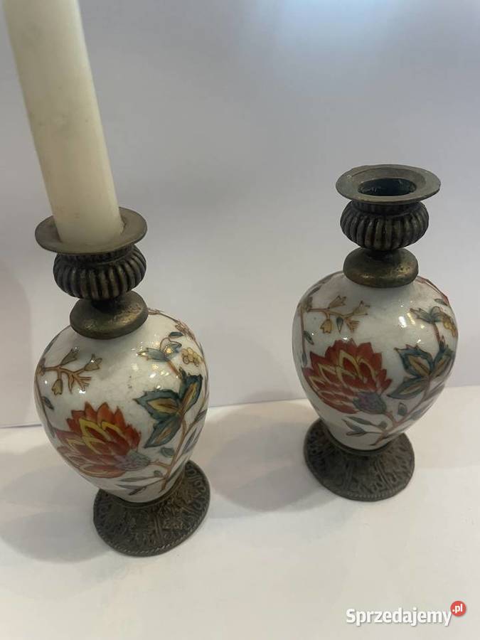 Para ozdobnych świeczników ceramicznomosiężnych