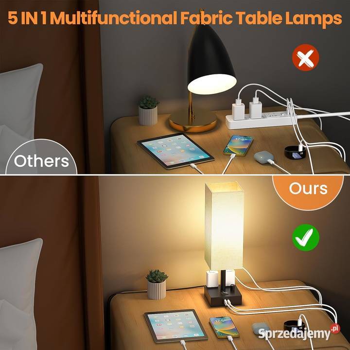 Lampka nocna Z gniazdami USB USBC Abażur z Jaworzno sprzedam