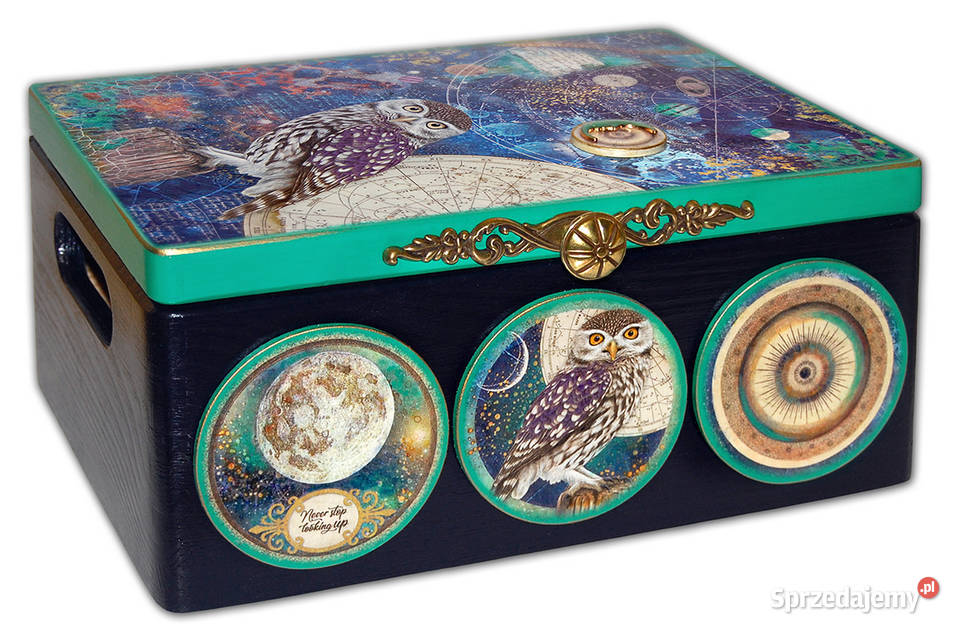 skrzynka drewniana ASTROLOGY OWL sowa KUFEREK Dekoracje i ozdoby Bydgoszcz