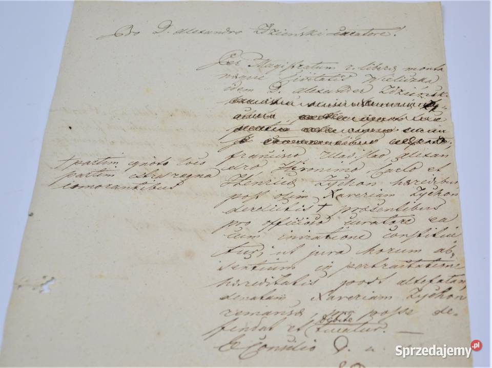 Stary dokument łacinie papier czerpanym 1837r