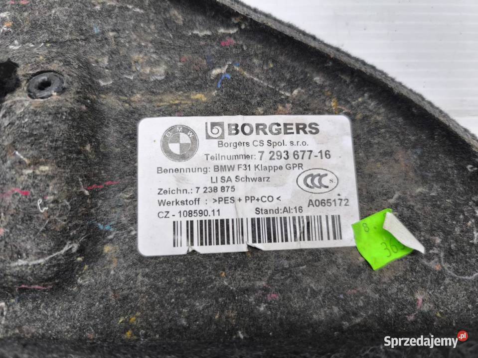 BOCZEK TAPICERKA BAGAŻNIKA LEWY TYŁ BMW F31 LIFT osobowe wielkopolskie