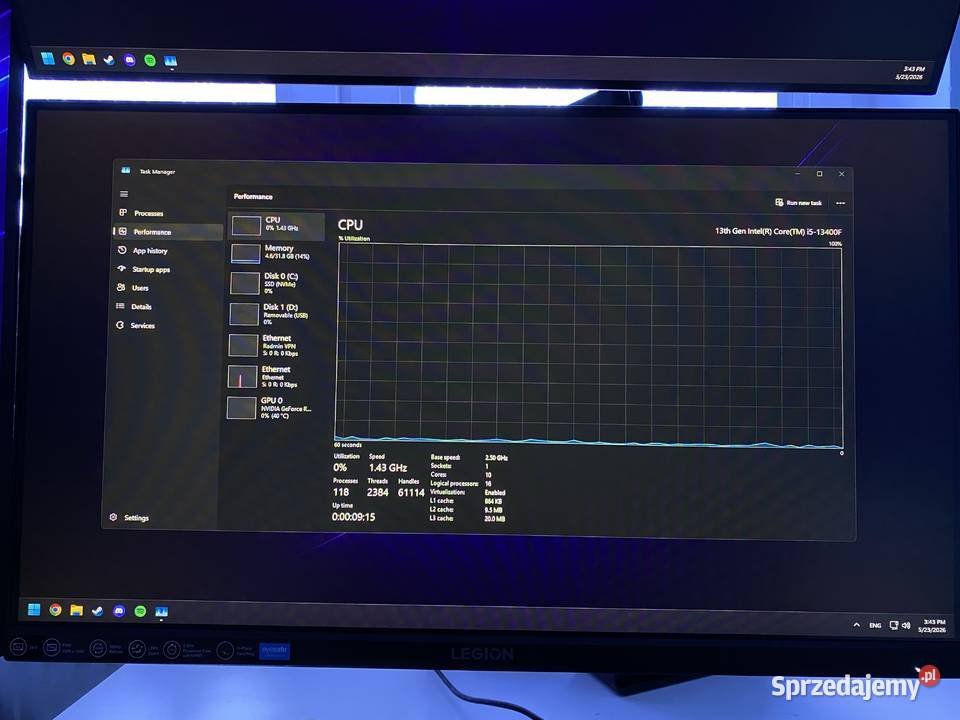 Komputer Gamingowy Monitor Lenovo Legion 180Hz Klasy Core i5 Elbląg