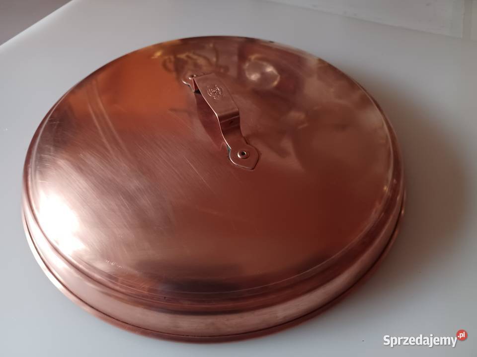 Sygnowana duża miedziana pokrywka Miedź Kolekcja