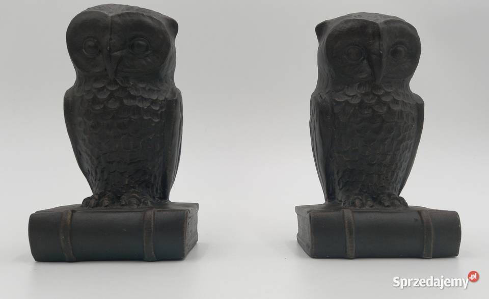 Dwie sowy ciężkie podpory pod książki Brąz Wrocław