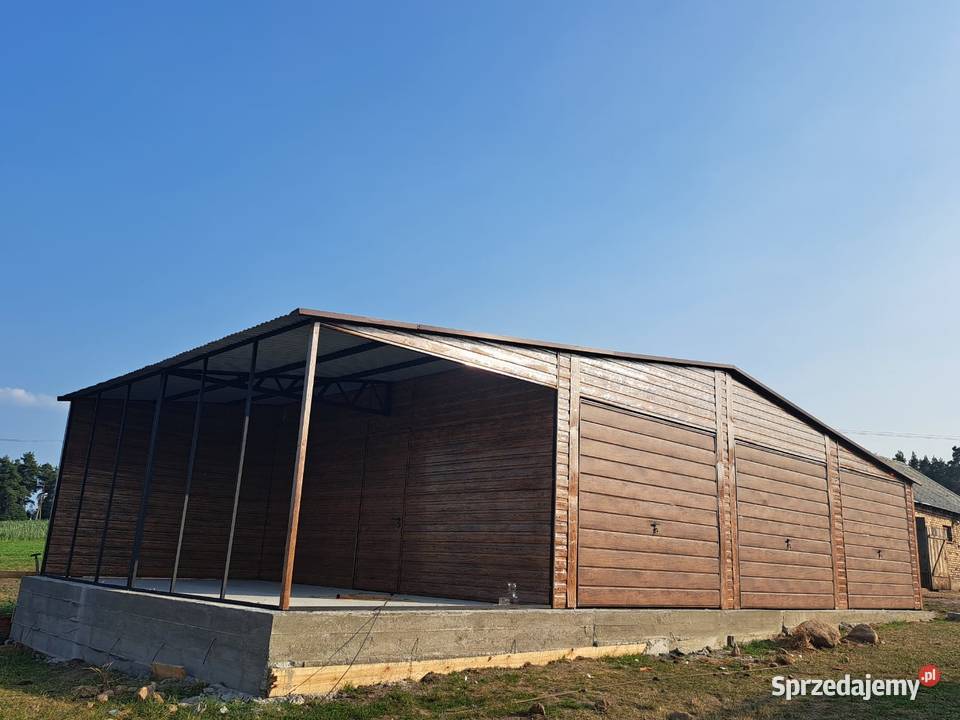 Garaż Blaszany Orzech z zadaszeniem bocznym samodzielny Kępno