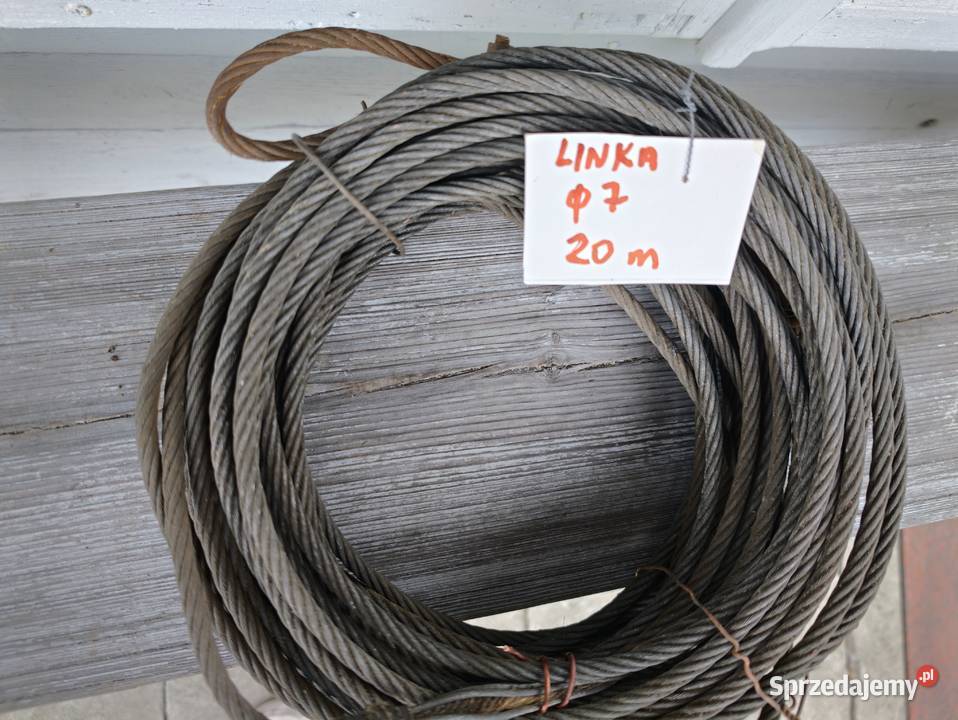 Linka stalowa średnica 7 mm z uchwytem 20 m nowa Stąporków