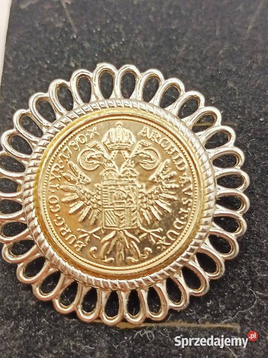 BIŻUTERIA BROSZKA PIĘKNA MONETA KWIAT