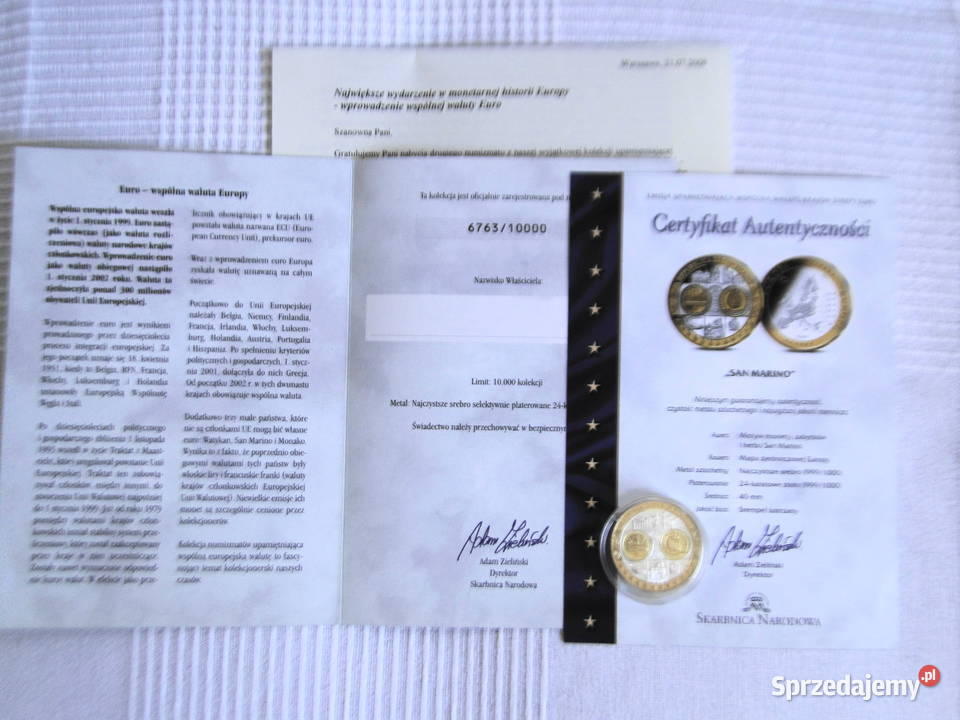 Numizmat San Marino srebro 999 pokryte 24 karat Warszawa sprzedam