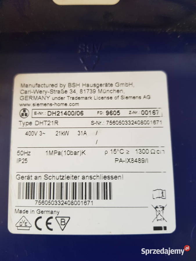 Przepływowy ogrzewacz wody Siemems DH21kv śląskie Lubliniec