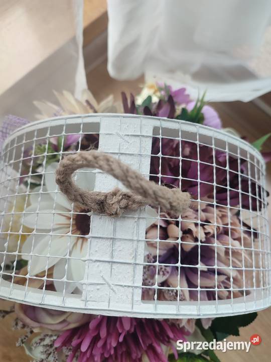 Ażurowa kompozycja kwiatowa na cmentarz 13 biały Sosnowiec