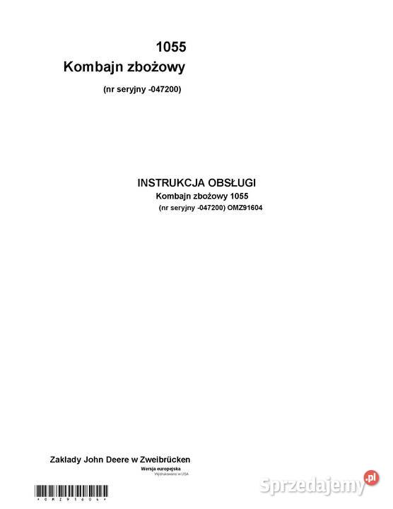 Kombajn John Deere JD 1055 instrukcja obsługi
