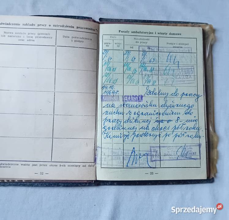 Legitymacja ubezpieczeniowa pracownika PKP 1964 Koźminek sprzedam