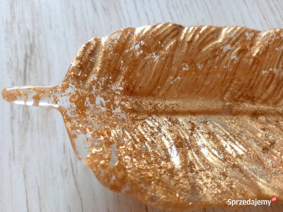 Nowa taca biżuternik Piórko z drobinkami złota Kraków sprzedam