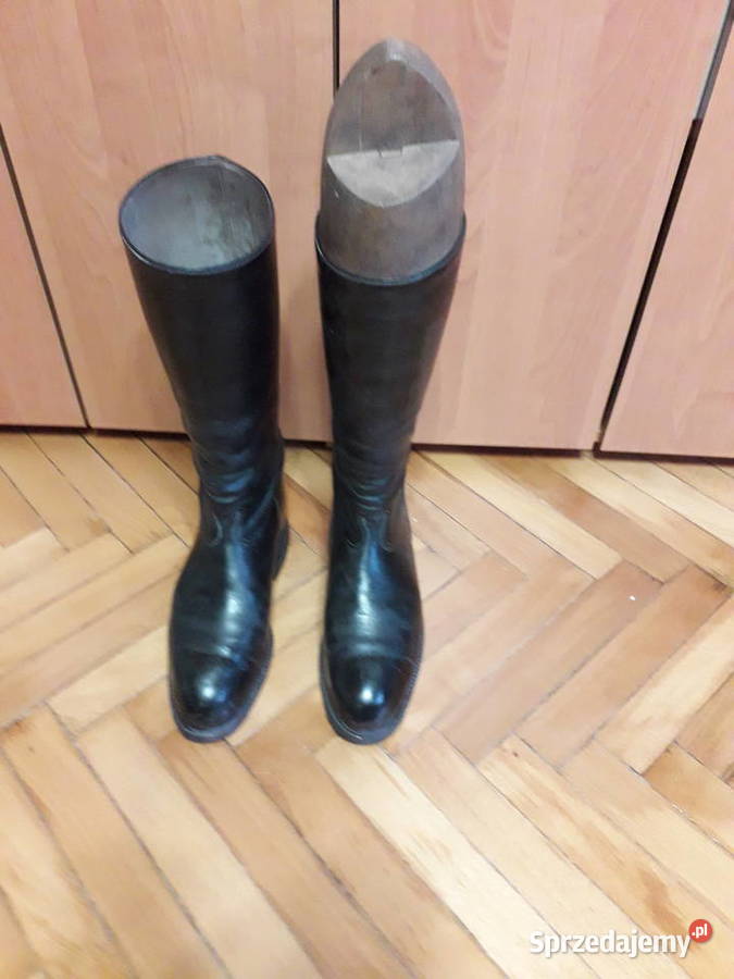 Czarne skórzane buty z cholewami oficerki Kraków