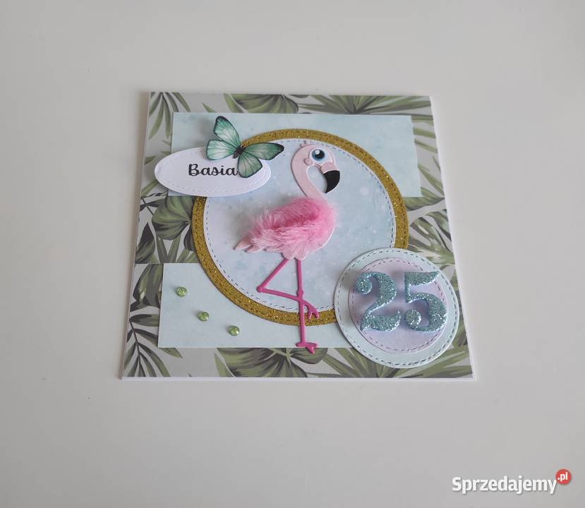 Kartka urodzinowa ręcznie robiona z flamingiem Łódź