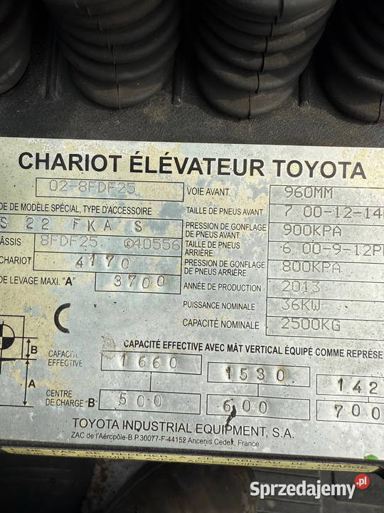 wózek widłowy TOYOTA 8FDF25 diesel 370m kabina Działoszyn