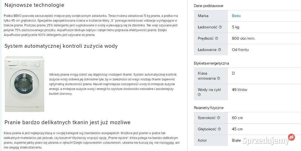 Pralka eco BEKO WMB 50811 PLF płytka Warszawa