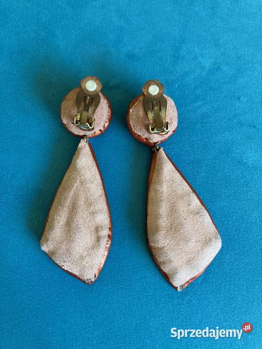 Nowe skórzane unikatowe klipsy vintage dżety podkarpackie Nisko