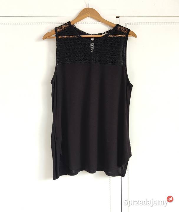 Czarna bluzka HM L 40 wiskoza koronka top czarny
